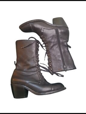 Robert Clergerie Paris Black Leather Lace Up Boots Size 5.5 US Made In France